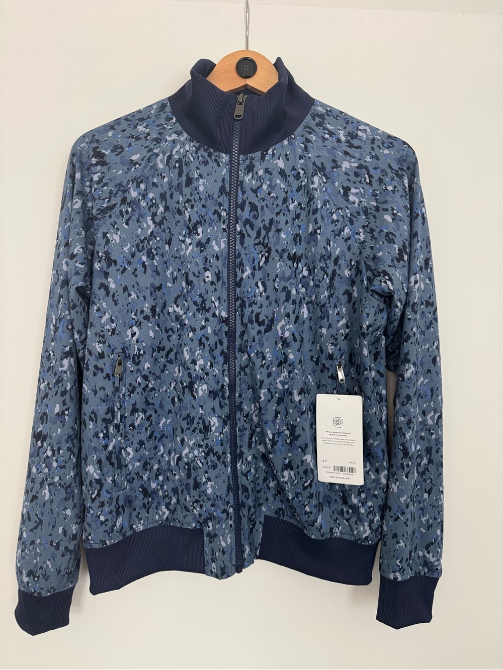 Athleta Blue Multi-Print Full-Zip Bomber Jacket NWT small